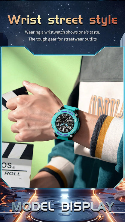 SANDA 3374 Dual Display Sports Student Watch Men's 5ATM Waterproof Night Light Seismic and Drop resistant Electronic Watch