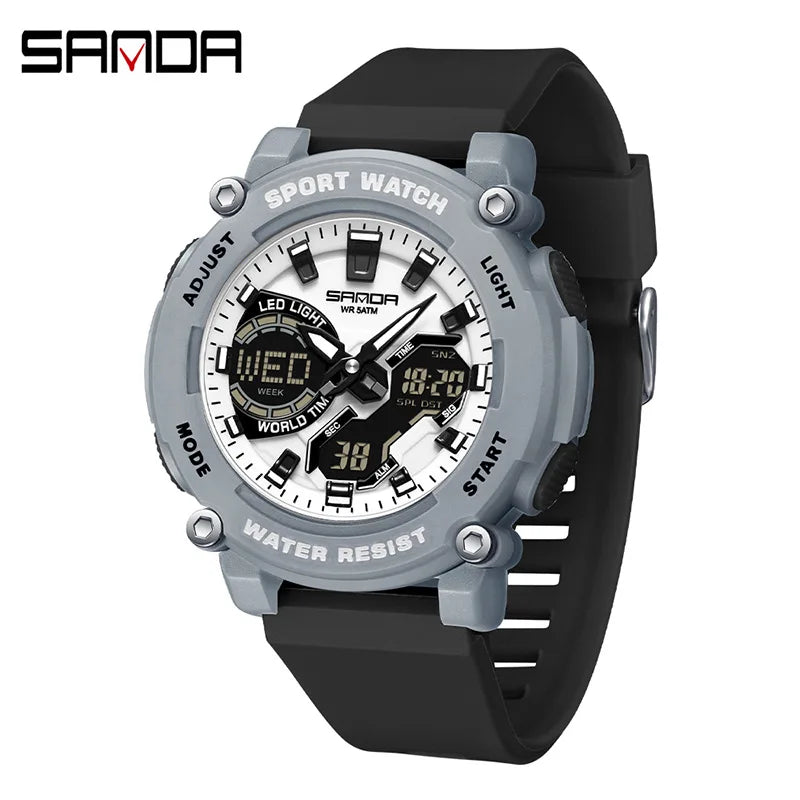 SANDA 3374 Dual Display Sports Student Watch Men's 5ATM Waterproof Night Light Seismic and Drop resistant Electronic Watch