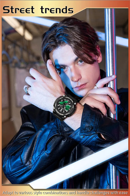 SANDA 3374 Dual Display Sports Student Watch Men's 5ATM Waterproof Night Light Seismic and Drop resistant Electronic Watch