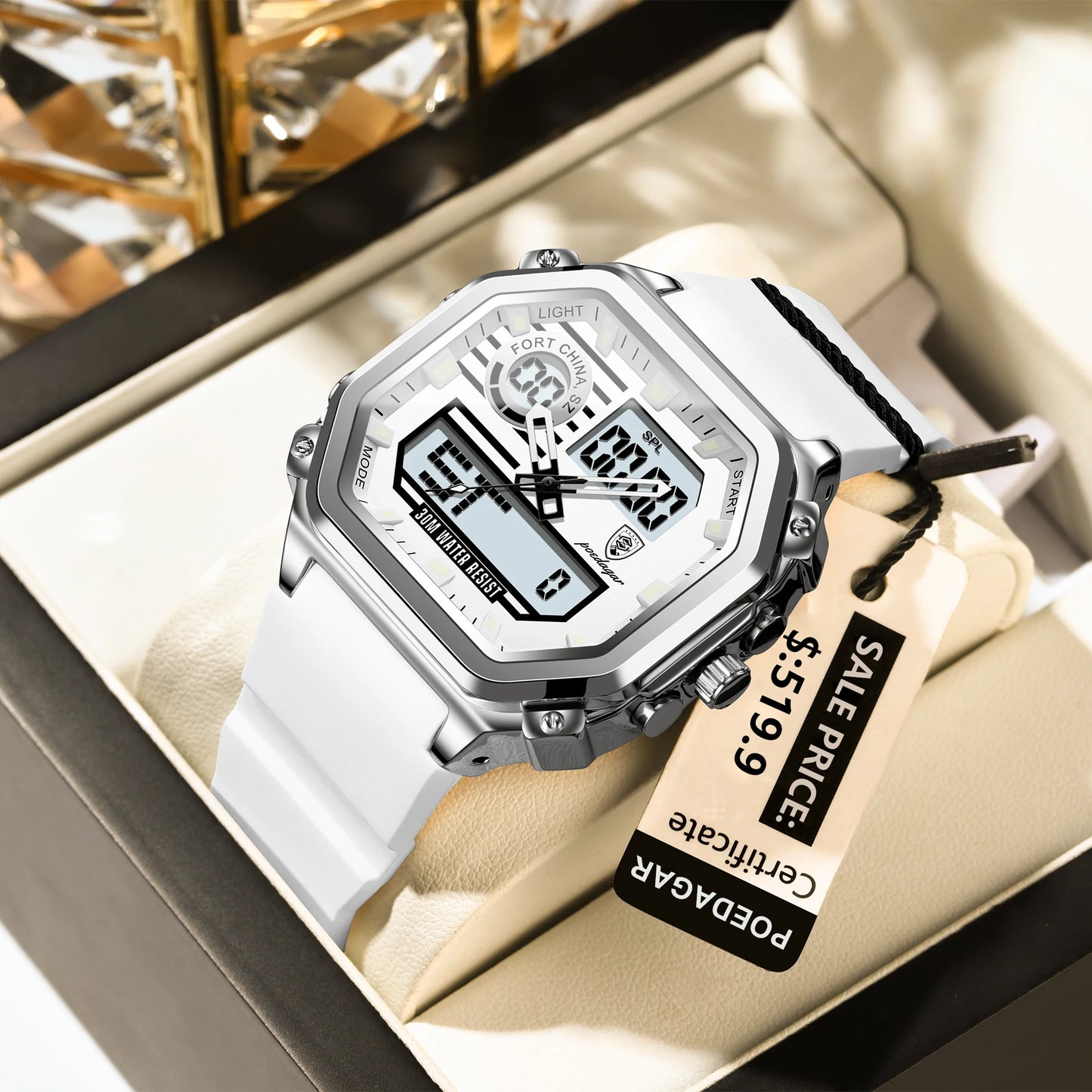 POEDAGAR Sports LED Men Watch Waterproof Luminous Week Date Square Man Wristwatch Silicone Strap Electronic Quartz Men's Watches