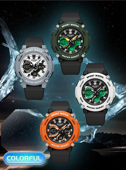 SANDA 3374 Dual Display Sports Student Watch Men's 5ATM Waterproof Night Light Seismic and Drop resistant Electronic Watch