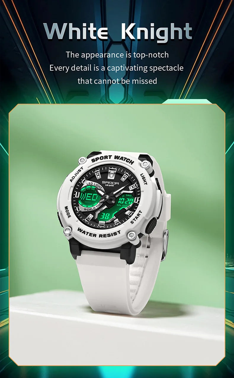 SANDA 3374 Dual Display Sports Student Watch Men's 5ATM Waterproof Night Light Seismic and Drop resistant Electronic Watch