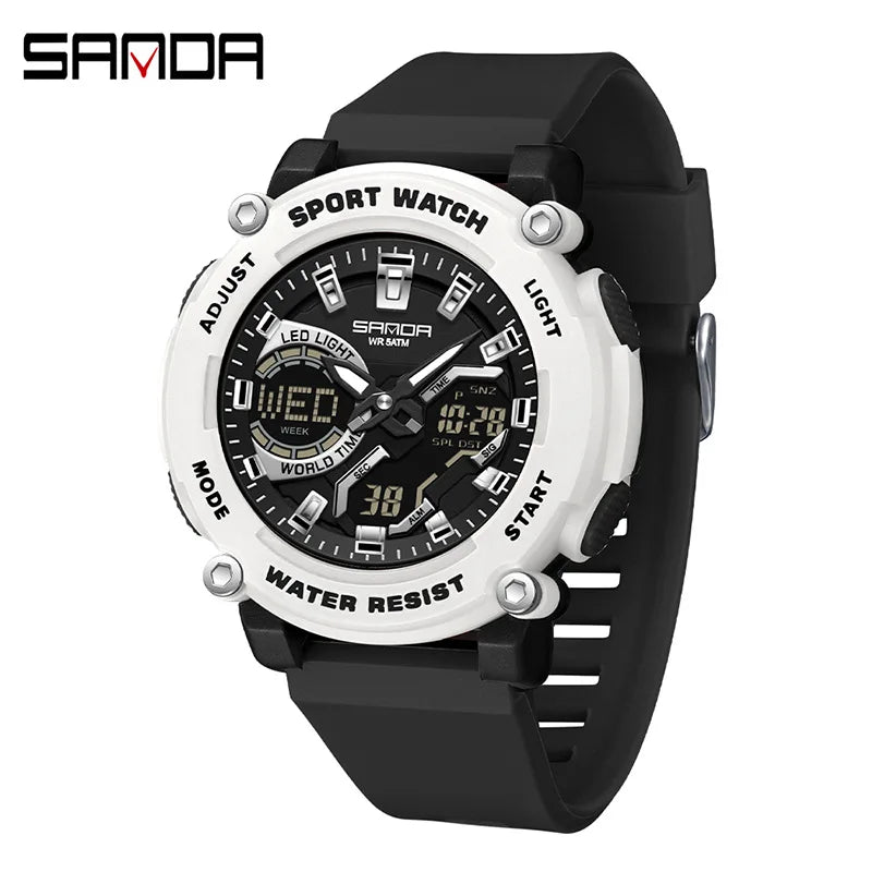 SANDA 3374 Dual Display Sports Student Watch Men's 5ATM Waterproof Night Light Seismic and Drop resistant Electronic Watch