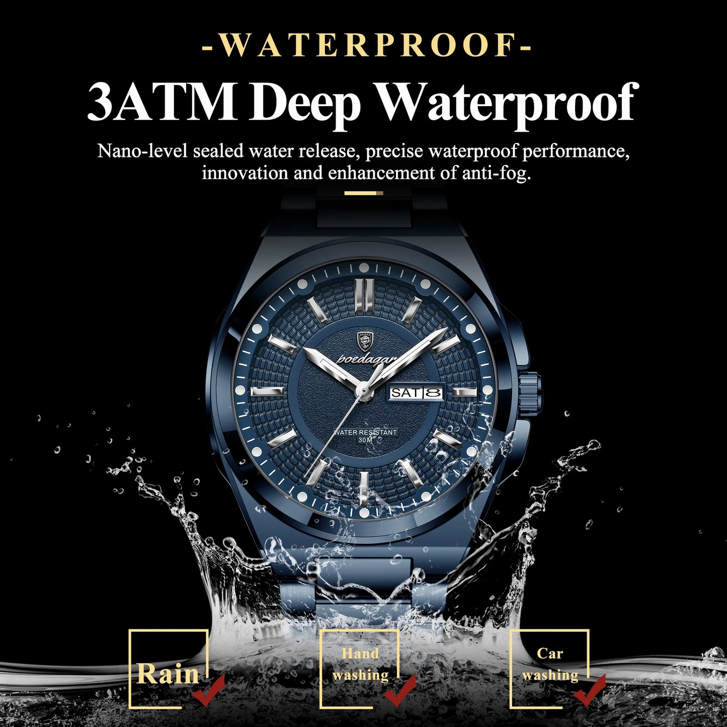POEDAGAR Sport Original Men Clock Quartz Date Week Luxury Man Wristwatch Waterproof Luminous Stainless Steel Men's Watches Reloj