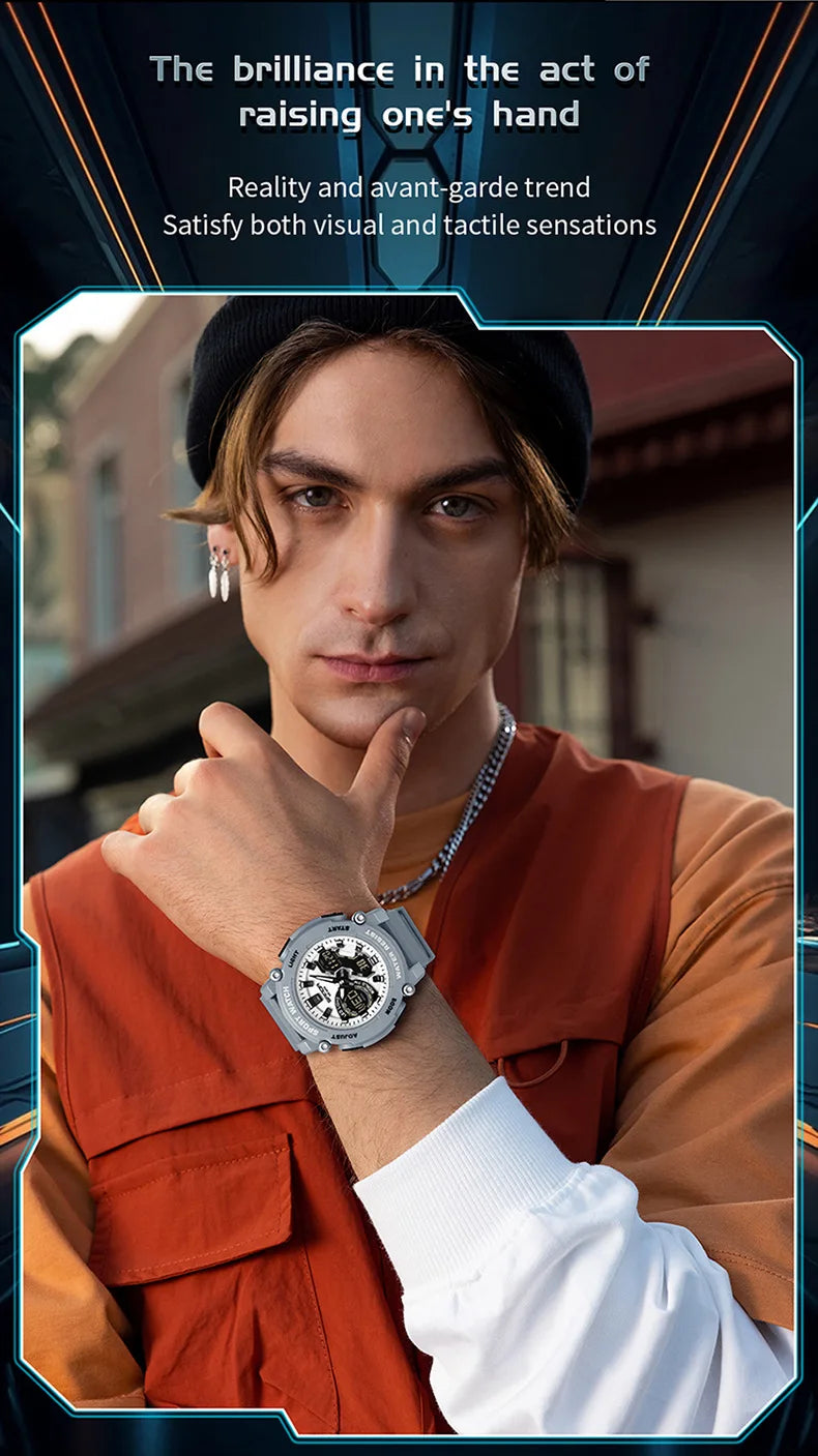 SANDA 3374 Dual Display Sports Student Watch Men's 5ATM Waterproof Night Light Seismic and Drop resistant Electronic Watch