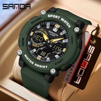 SANDA 3374 Dual Display Sports Student Watch Men's 5ATM Waterproof Night Light Seismic and Drop resistant Electronic Watch