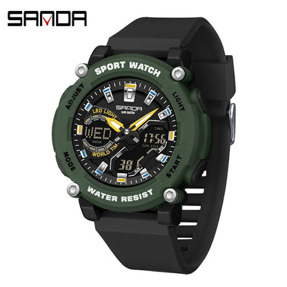 SANDA 3374 Dual Display Sports Student Watch Men's 5ATM Waterproof Night Light Seismic and Drop resistant Electronic Watch
