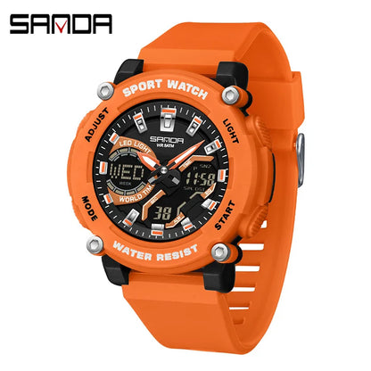 SANDA 3374 Dual Display Sports Student Watch Men's 5ATM Waterproof Night Light Seismic and Drop resistant Electronic Watch