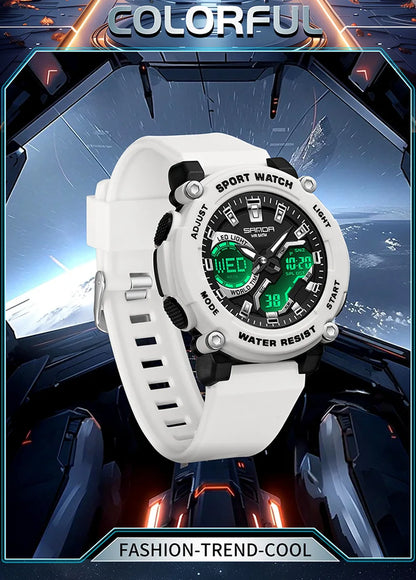 SANDA 3374 Dual Display Sports Student Watch Men's 5ATM Waterproof Night Light Seismic and Drop resistant Electronic Watch