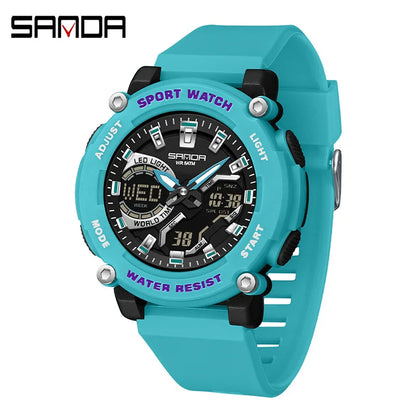 SANDA 3374 Dual Display Sports Student Watch Men's 5ATM Waterproof Night Light Seismic and Drop resistant Electronic Watch