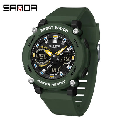 SANDA 3374 Dual Display Sports Student Watch Men's 5ATM Waterproof Night Light Seismic and Drop resistant Electronic Watch