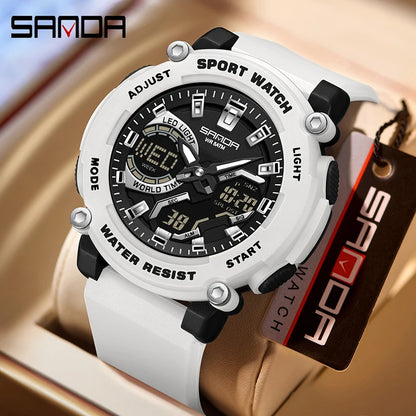 SANDA 3374 Dual Display Sports Student Watch Men's 5ATM Waterproof Night Light Seismic and Drop resistant Electronic Watch