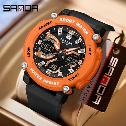 SANDA 3374 Dual Display Sports Student Watch Men's 5ATM Waterproof Night Light Seismic and Drop resistant Electronic Watch
