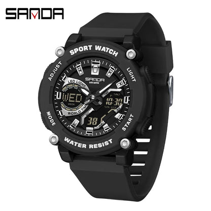 SANDA 3374 Dual Display Sports Student Watch Men's 5ATM Waterproof Night Light Seismic and Drop resistant Electronic Watch