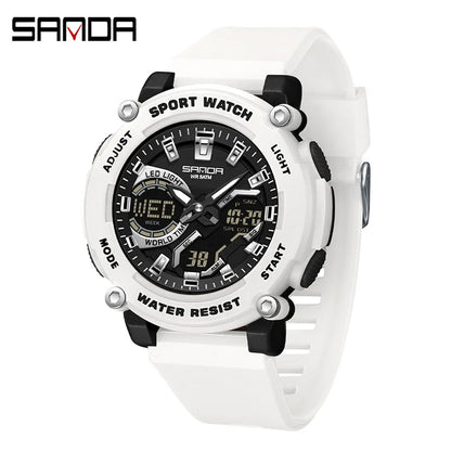 SANDA 3374 Dual Display Sports Student Watch Men's 5ATM Waterproof Night Light Seismic and Drop resistant Electronic Watch