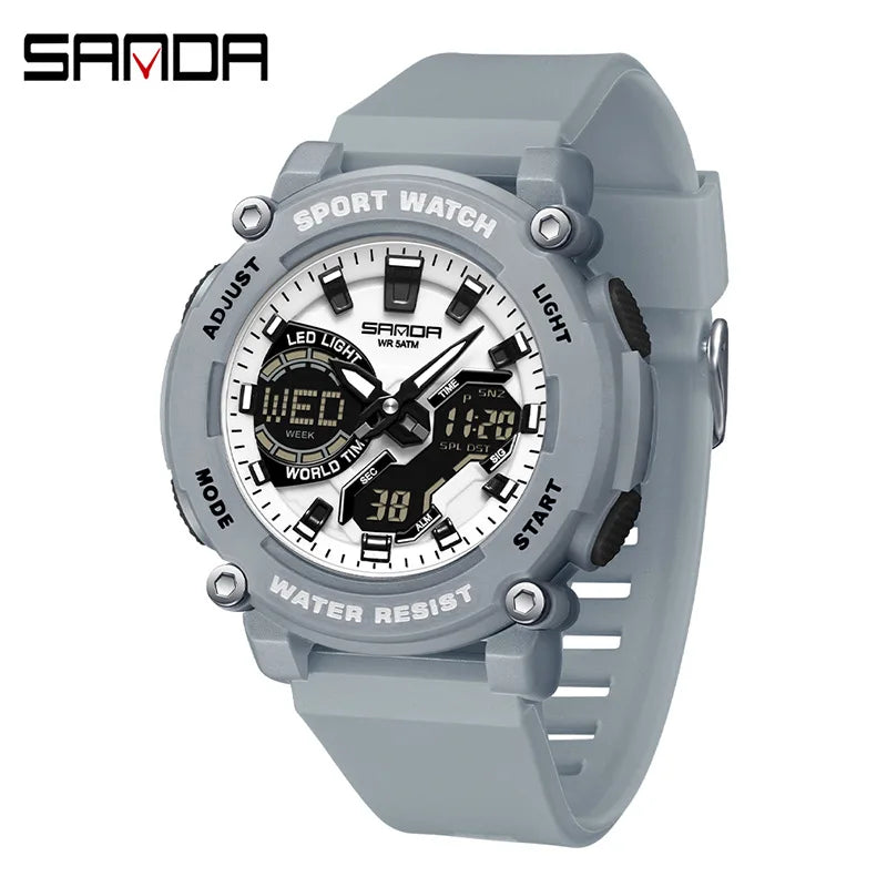 SANDA 3374 Dual Display Sports Student Watch Men's 5ATM Waterproof Night Light Seismic and Drop resistant Electronic Watch