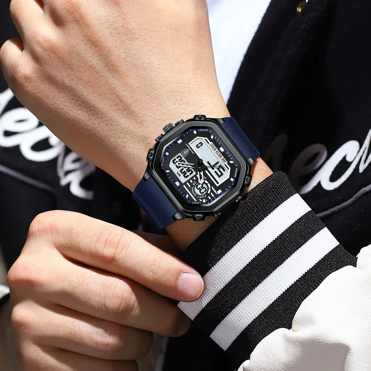 POEDAGAR Sports LED Men Watch Waterproof Luminous Week Date Square Man Wristwatch Silicone Strap Electronic Quartz Men's Watches