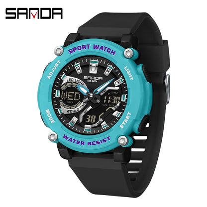 SANDA 3374 Dual Display Sports Student Watch Men's 5ATM Waterproof Night Light Seismic and Drop resistant Electronic Watch